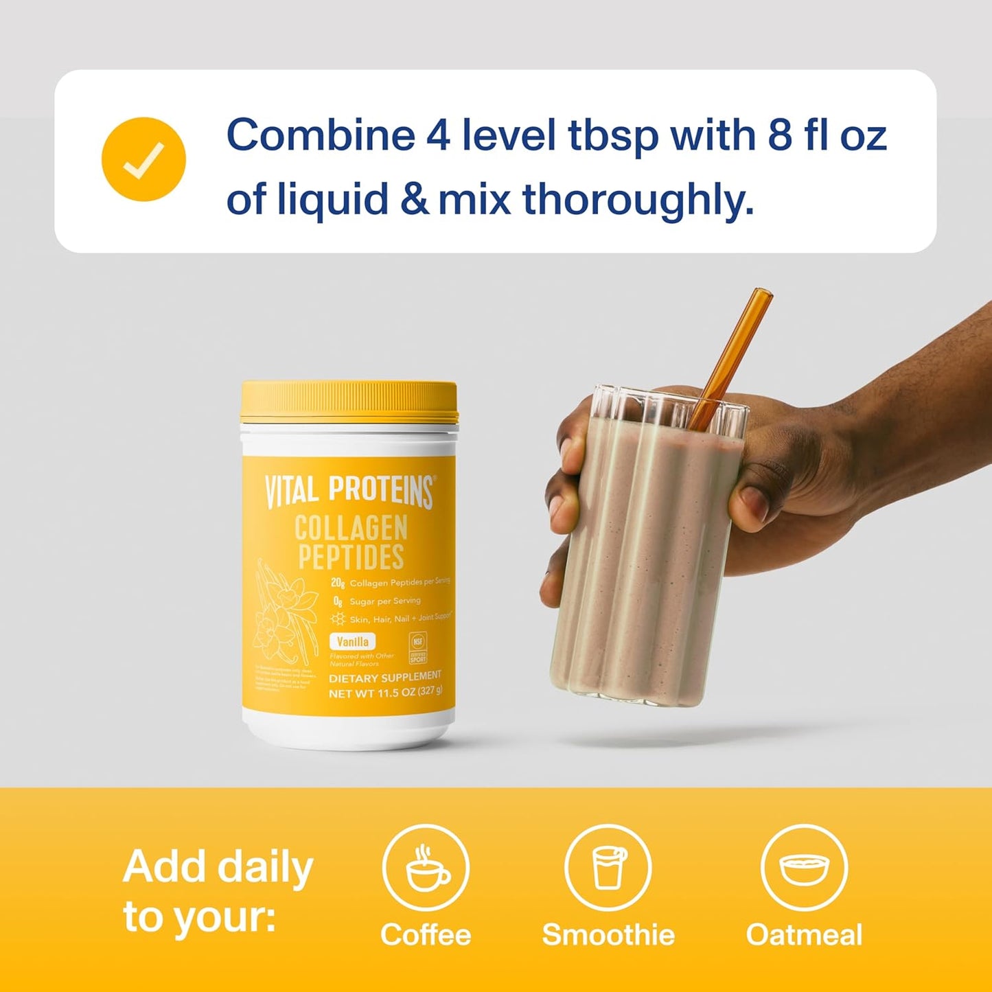 Vital Proteins Collagen Peptides Powder - Grass Fed Collagen Peptides for Hair, Nail, Skin, Bone & Joint Health, Vanilla, 23.2 Ounces