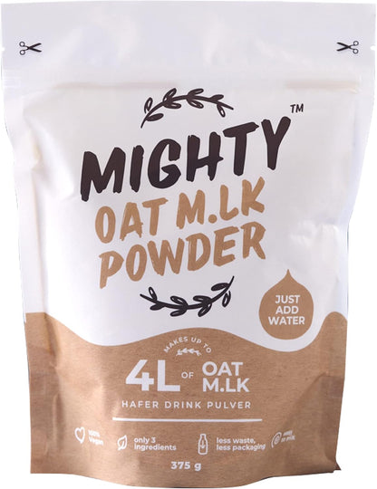 MIGHTY Oat Milk Powder, (375g Bag, Makes 4L of Oat M.lk), Vegan Coffee Creamer, Ideal for Camping, Travelling, Festivals