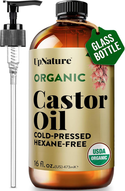 UpNature Lash Serum for Eyelash Growth - 100% USDA Organic Castor Oil for Eyelashes and Eyebrows Hexane Free (2oz Glass Bottle)