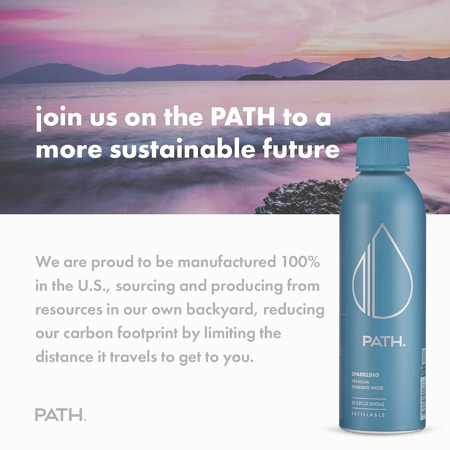PATH Sparkling Bottled Water - Ultra-Purified, pH-Balanced Carbonated Soda Water in Aluminum Bottle - BPA Free, Reusable, Infinitely Recyclable - Crisp, Refreshing Taste 20.3 fl oz (Pack of 4)