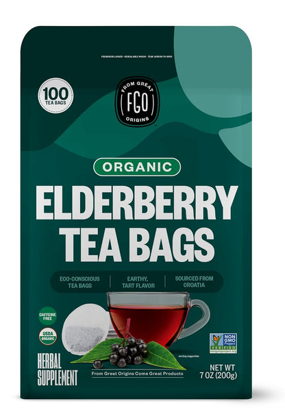 FGO Organic Nettle Leaf Tea, 100 Count, Eco-Conscious Tea Bags, Caffeine Free, Resealable Bag, Packaging May Vary (Pack of 1)