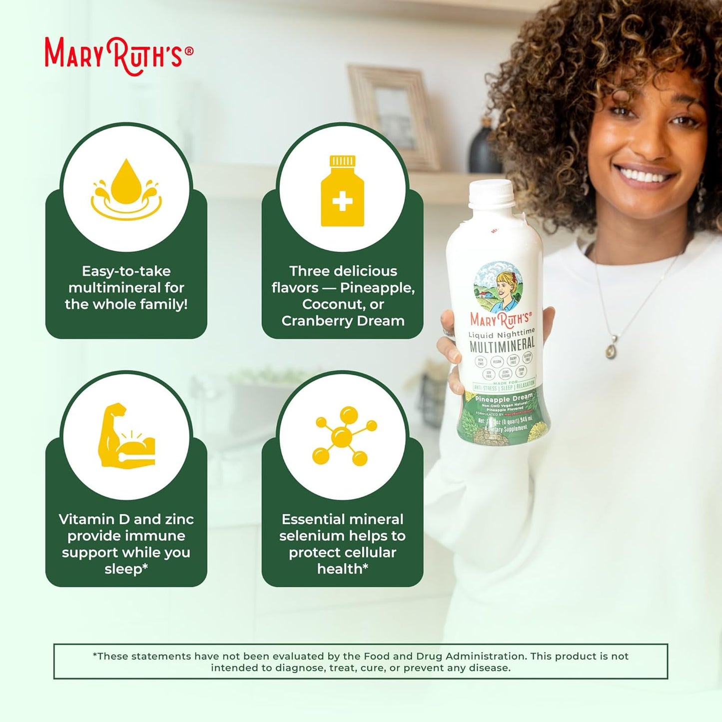 MaryRuth Organics Liquid Nighttime Multimineral | No Melatonin | Bedtime Routine | Magnesium Citrate | Calcium | Zinc | Vitamin D3| Available in 4 Flavors - Vegan | Sugar Free | Gluten Free | 32 Oz