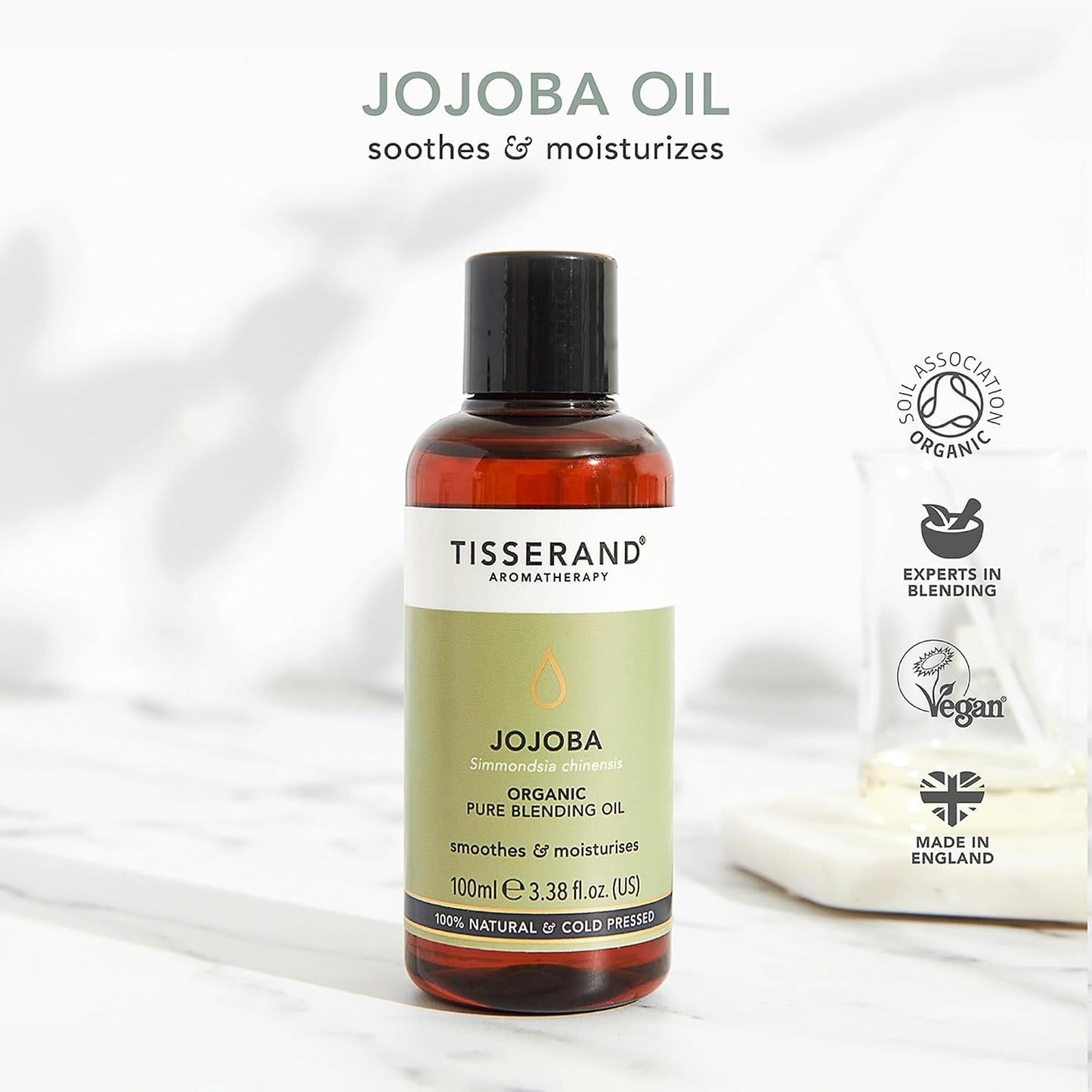 Tisserand Organic Pure Essential Oil - Moisturising and Softening - Facial and Body Massage - Rich in Antioxidants - Jojoba - 3.38 oz