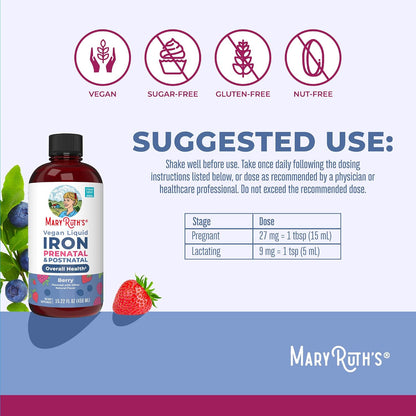 Iron Supplement Prenatal & Postnatal | Liquid Iron Supplement for Pregnant & Lactating | Iron Supplement for Iron Deficiency | Immune Support | Sugar Free | Vegan | Non-GMO | Gluten Free | 15.22 Fl Oz