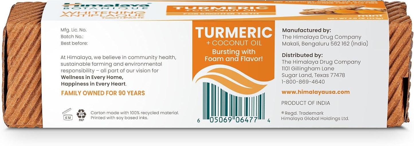 Himalaya Botanique Turmeric Whitening Antiplaque Toothpaste, Mint, 2 Pack