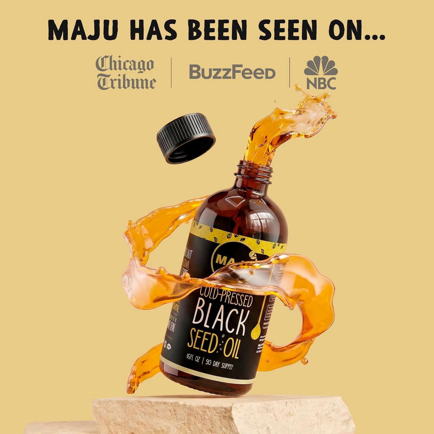 MAJU's Black Seed Oil 16oz: 2X Thymoquinone, Cold Pressed Turkish Black Cumin Nigella Sativa Seed Oil (Better Than Organic), Non-GMO, 100% Liquid Pure Blackseed, Glass Bottle