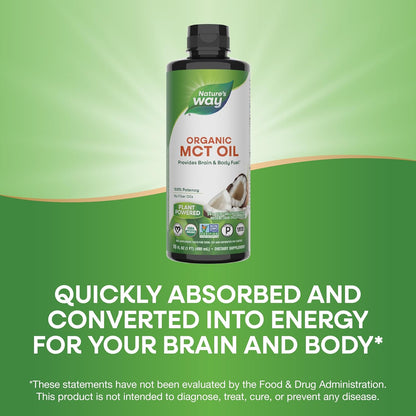 Nature's Way Organic MCT Oil, 16 Fl Oz, Brain and Body Fuel from Coconuts*, C8 Caprylic Acid and C10 Capric Acid, Keto and Paleo Certified, Organic, Non-GMO Project Verified