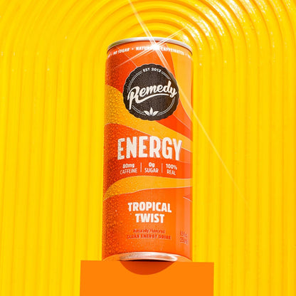 Remedy Natural Energy Drink - Tropical Twist - Natural Caffeine - Sugar Free & Low Calorie - Kombucha Energy Drink with Probiotics for Gut Health - 250ml