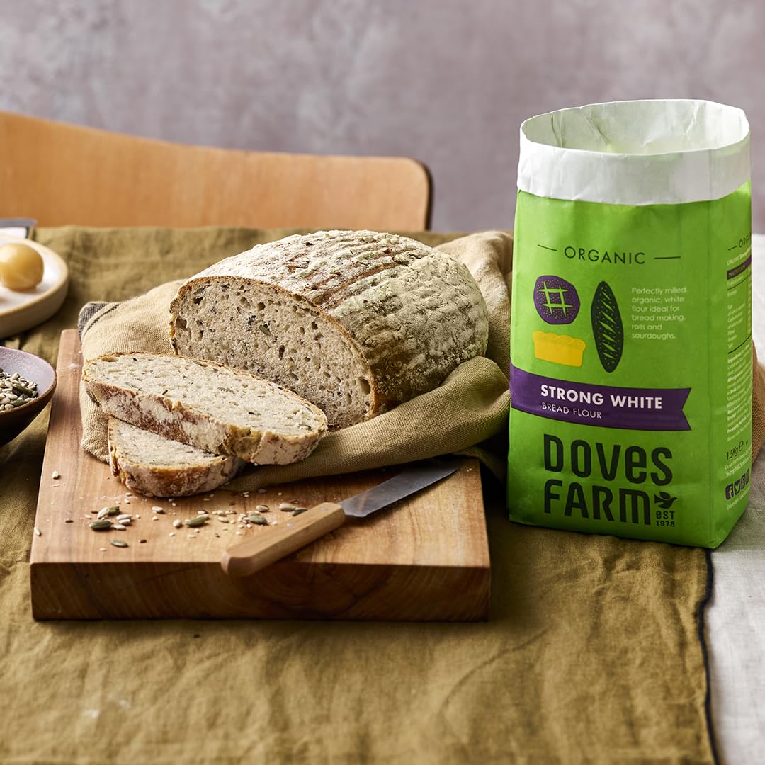 Doves Farm Organic Strong White Bread Flour | British Sourdough Bread & Roll Making Flour | Ideal for Artisan Breadmaking | Unbleached Bread Flour | 52.91 Oz (1.5kg)