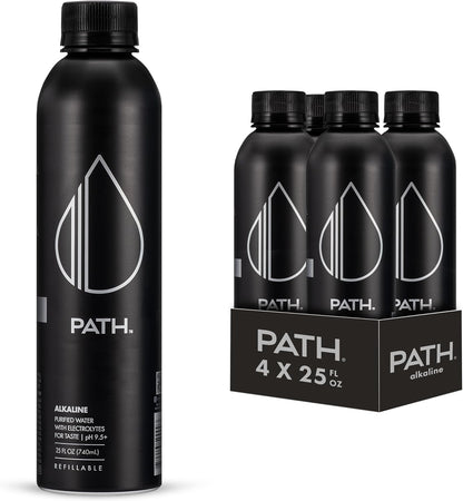 PATH Alkaline Bottled Water - 9.5 pH-Balanced Purified Water with Electrolytes in Aluminum Bottle - BPA-Free, Reusable, Infinitely Recyclable - Pure, Crisp, Refreshing Taste 20.3 fl oz (Pack of 12)