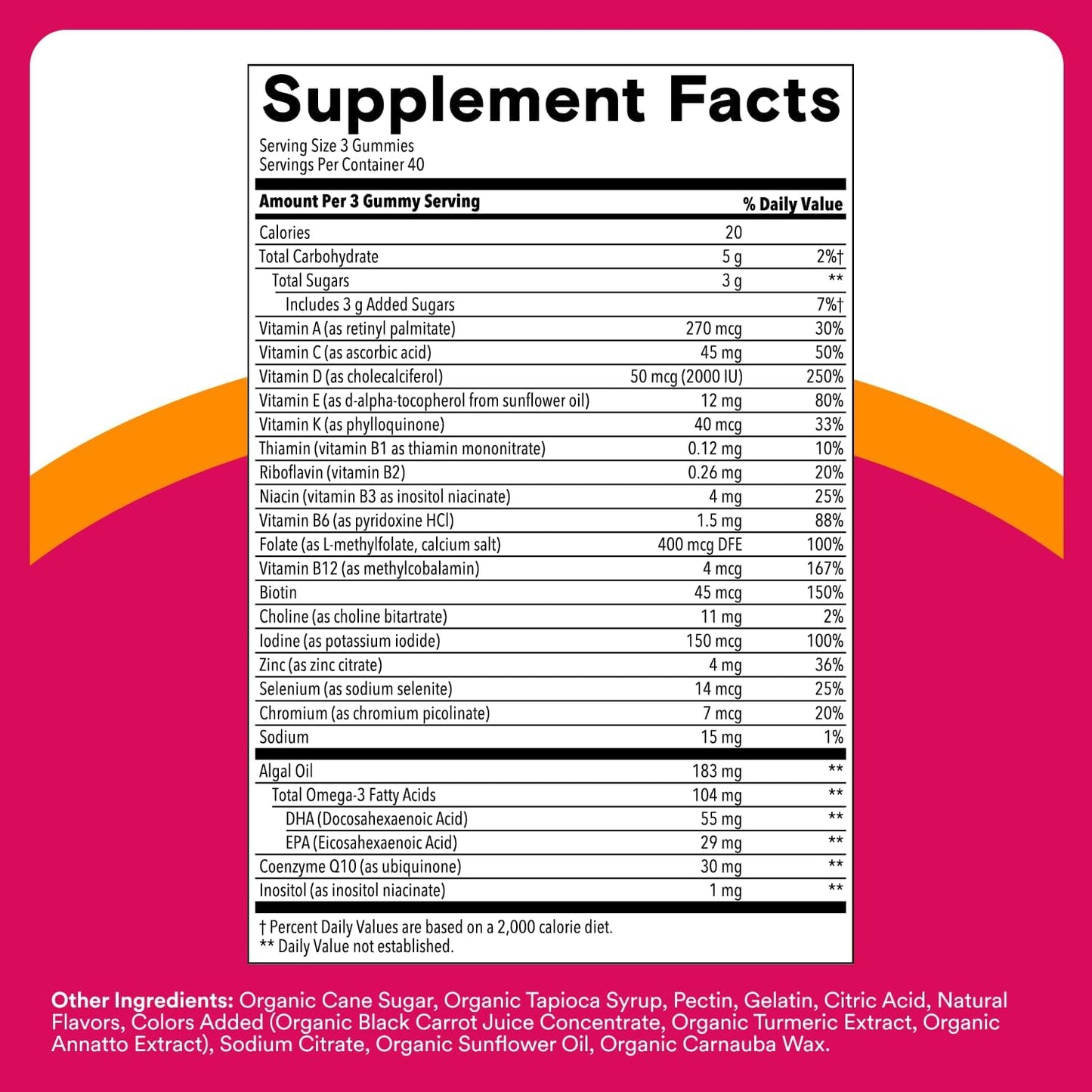 SmartyPants Women's Multivitamin Gummies: Omega 3 Fish Oil (EPA/DHA), Methylfolate, CoQ10, Vitamin D3, C, Vitamin B12, B6, A, K & Zinc, Inositol, Gluten Free, 180 Count (30 Day Supply)