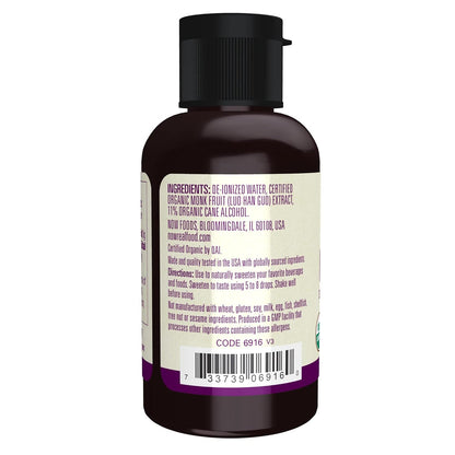 NOW Foods, Certified Organic Monk Fruit Liquid, Zero-Calorie Liquid Sweetener, Non-GMO, Low Glycemic Impact, 2-Ounce
