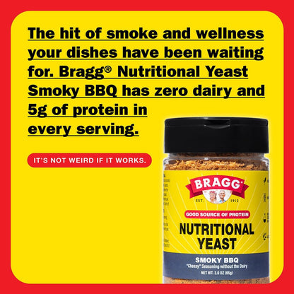 Bragg Premium Nutritional Yeast Seasoning - Vegan, Gluten Free – Good Source of Protein & Vitamins – Nutritious Savory Parmesan Cheese Substitute (Smoky BBQ, 3.0 Ounce (Pack of 1))