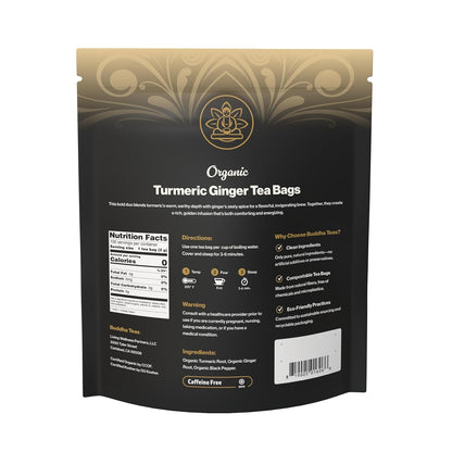 Buddha Teas Organic Turmeric Ginger Tea - OU Kosher, USDA Organic, CCOF Organic, 18 Bleach-Free Tea Bags