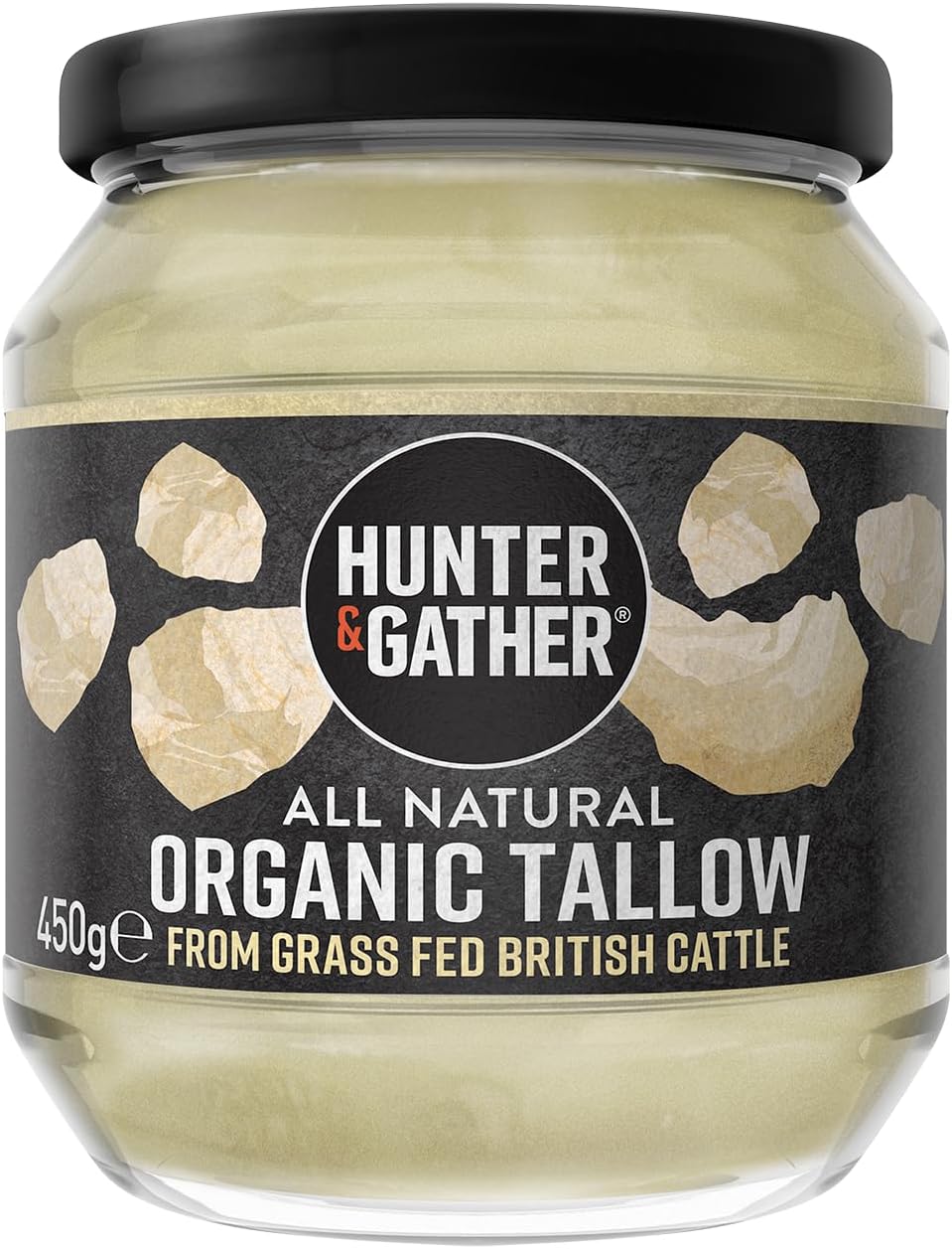 Hunter & Gather Organic Beef Tallow from Grass Fed British Cows 300g | Gluten Free, Seed Oil Free | Keto, Low Carb, Paleo I Ancestrally Inspired Nutrition I Simply 1 Ingredient I Glass Jar