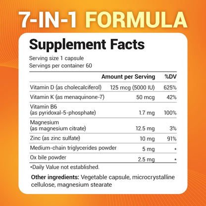 Dr. Berg's Vitamin D3 K2 w/MCT Oil - Includes 5,000 IU of Vitamin D3, 50 mcg MK7 Vitamin K2, Purified Bile Salts, Zinc & Magnesium for Ultimate Absorption - K2 D3 Vitamin Supplement - 60 Capsules