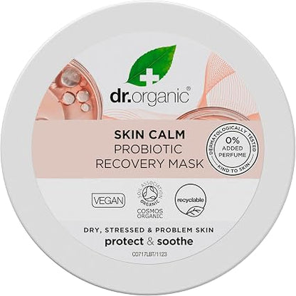 Dr Organic Skin Calm Probiotic Recovery Mask, For Redness, Dry Skin, Sensitive, Dermatologically Tested, Vegan, Cruelty Free, Paraben & SLS Free, 100ml