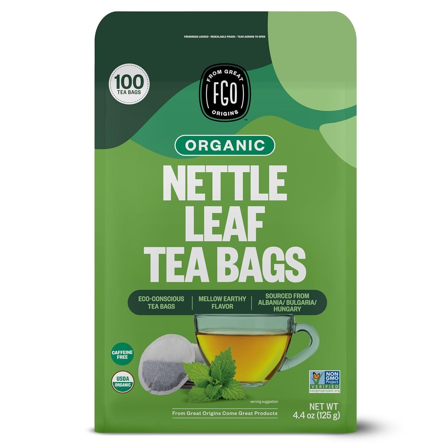 FGO Organic Milk Thistle Tea, 100 Count, Eco-Conscious Herbal Tea Bags, Resealable Bag, Caffeine Free, Packaging May Vary (Pack of 1)