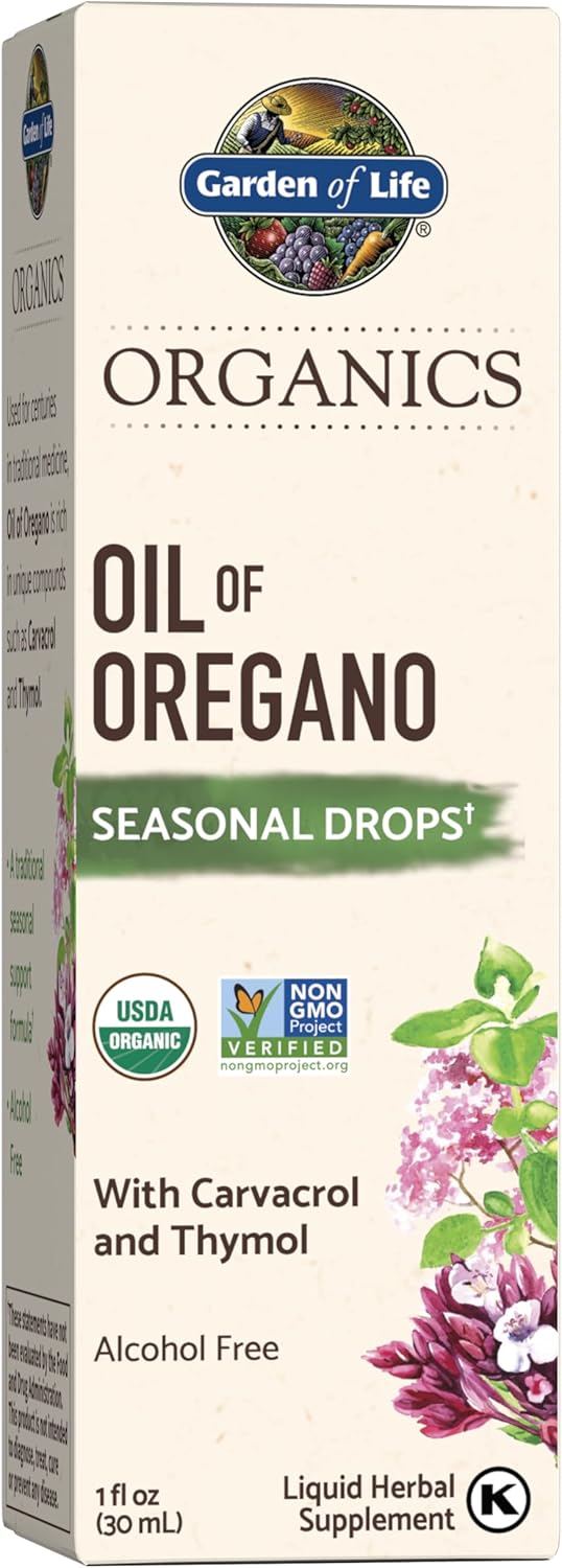 Garden of Life Organics Oil of Oregano Seasonal Drops 1fl oz (30 mL) Liquid, Concentrated Plant Based Immune Support - Alcohol-Free, Organic, Non-GMO, Vegan & Gluten Free Herbal Supplements