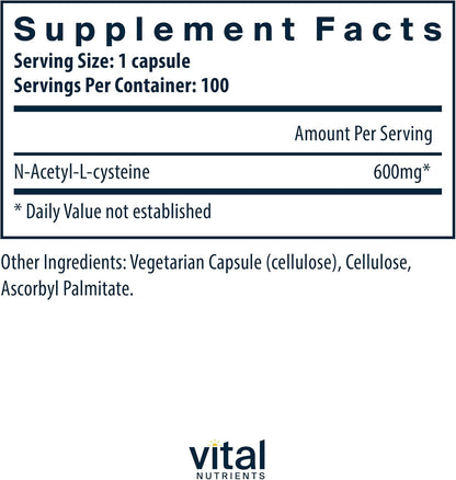 Vital Nutrients NAC (N-Acetyl Cysteine) 600 mg - Powerful Antioxidant that Supports Sinu