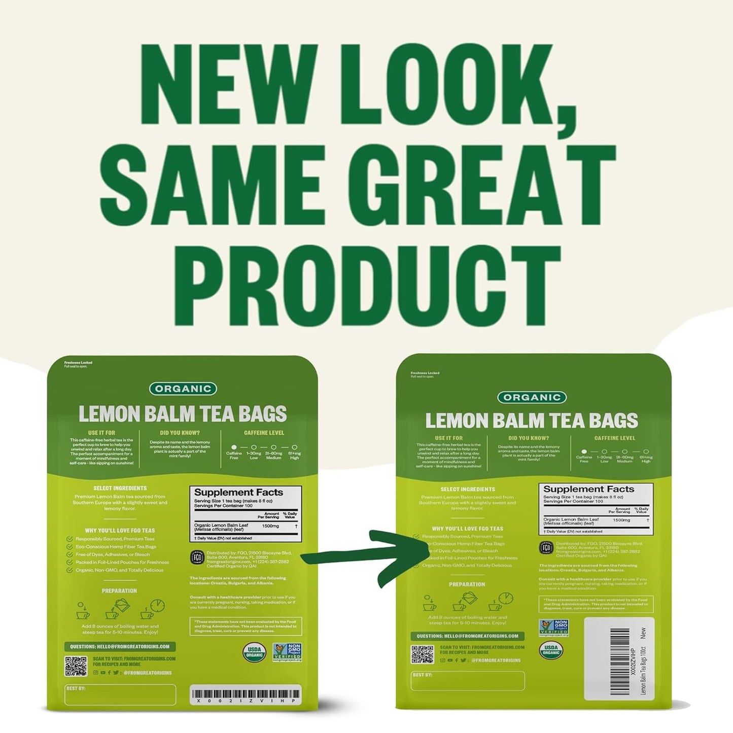 FGO Organic Nettle Leaf Tea, 100 Count, Eco-Conscious Tea Bags, Caffeine Free, Resealable Bag, Packaging May Vary (Pack of 1)