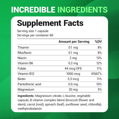 Dr. Berg Natural Vitamin B12 1000 mcg with B Complex Blend - Methylcobalamin B12 for Energy, Nerve Health, and Cognitive Function* - Methylated B12 with Folate - 60 Capsules (2-Month Supply)