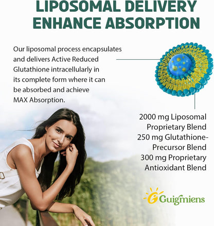 Liposomal Glutathione 2000 MG, 10x Better Absorption, Glutathione Supplement with Hyaluronic Acid + Collagen Peptide + Resveratrol, Powerful Antioxidant, Health Aging, Immune Health, 120 Count