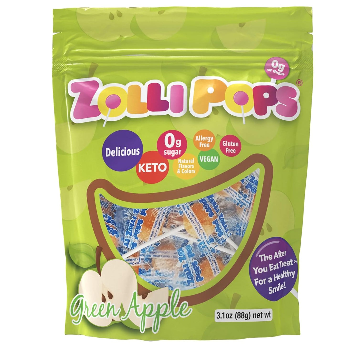 Zollipops Clean Teeth Lollipops AntiCavity Sugar Free Candy with Xylitol for a Healthy Smile Great for Kids Diabetics and Keto DietStrawberry 3.1oz, Strawberry, 15 Count