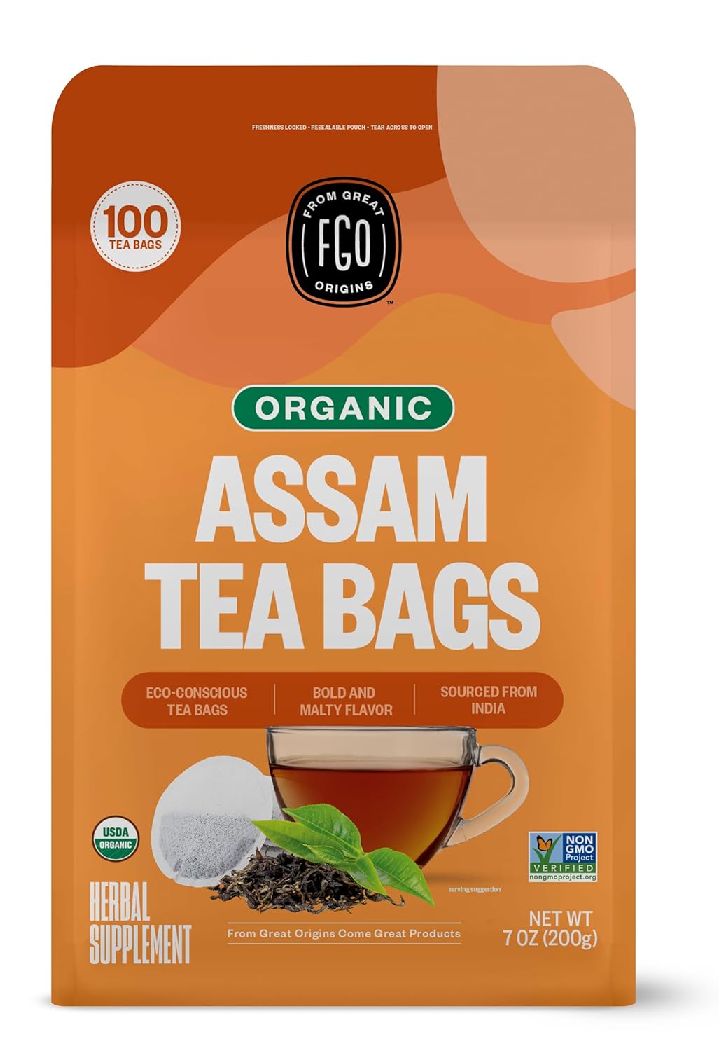 FGO Organic White Tea, Eco-Conscious Tea Bags, Packaging May Vary, 100 Count (Pack of 1)
