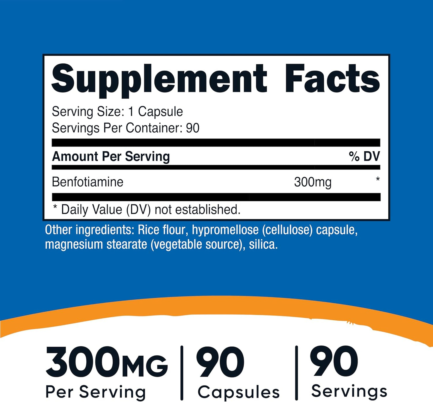 Nutricost Benfotiamine 300mg, 90 Capsules, Fat Soluble Vitamin B1, GMO-Free | Gluten Free, Vegetarian Friendly