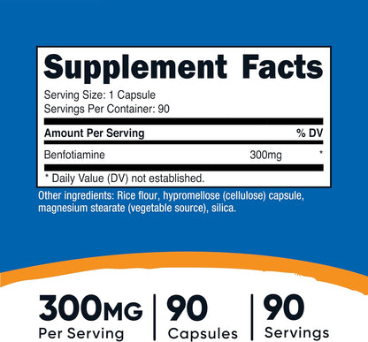 Nutricost Benfotiamine 300mg, 90 Capsules, Fat Soluble Vitamin B1, GMO-Free | Gluten Free, Vegetarian Friendly
