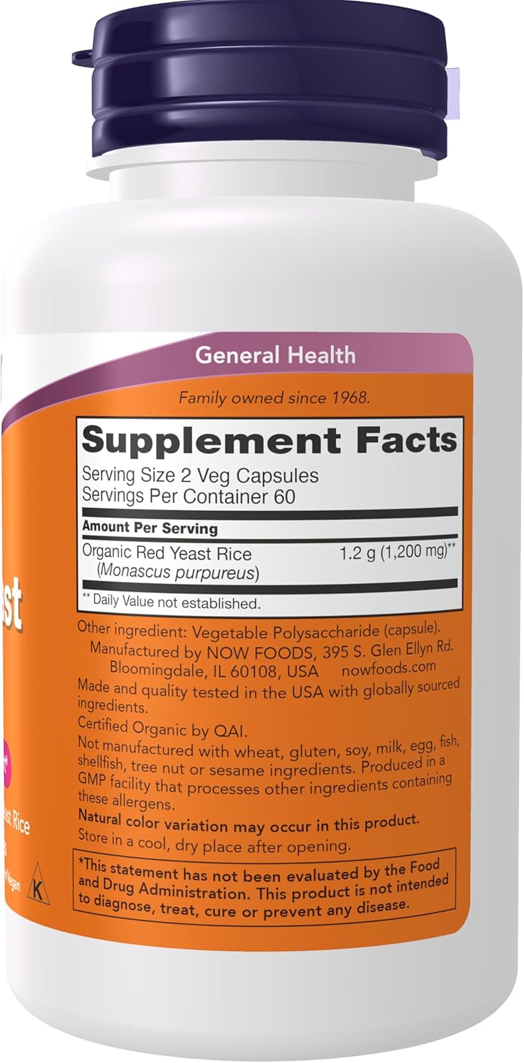 NOW Foods Supplements, Red Yeast Rice 600 mg, Made with Organic Red Yeast Rice, 240 Veg Capsules