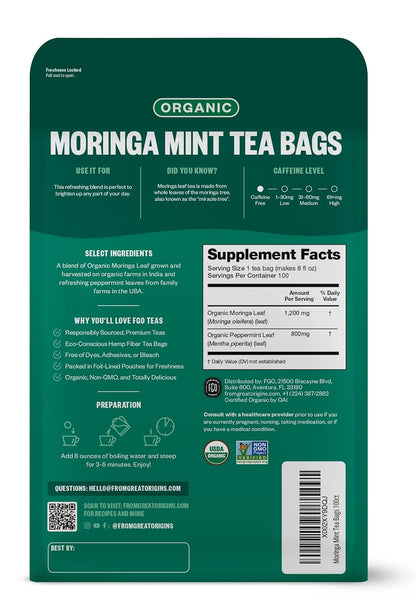 FGO Organic Nettle Leaf Tea, 100 Count, Eco-Conscious Tea Bags, Caffeine Free, Resealable Bag, Packaging May Vary (Pack of 1)