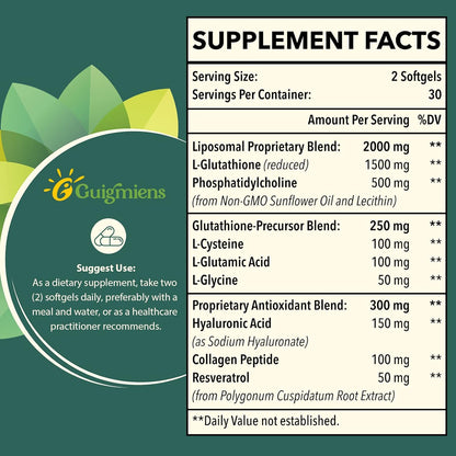 Liposomal Glutathione 2000 MG, 10x Better Absorption, Glutathione Supplement with Hyaluronic Acid + Collagen Peptide + Resveratrol, Powerful Antioxidant, Health Aging, Immune Health, 120 Count
