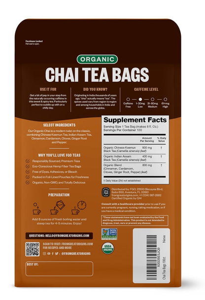 FGO Organic White Tea, Eco-Conscious Tea Bags, Packaging May Vary, 100 Count (Pack of 1)