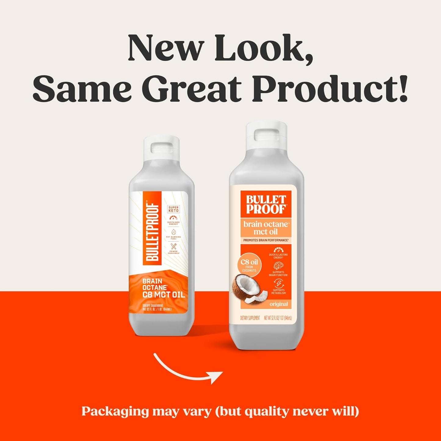 Bulletproof Coconut Brain Octane C8 MCT Oil, 16 Ounces, Premium Keto Supplement for Sustained Energy, Brain and Body Fuel, Unflavored, Add to Coffee and Smoothies, Packaging May Vary