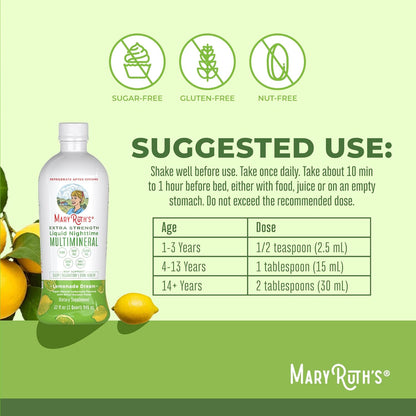 MaryRuth Organics Liquid Nighttime Multimineral | No Melatonin | Bedtime Routine | Magnesium Citrate | Calcium | Zinc | Vitamin D3| Available in 4 Flavors - Vegan | Sugar Free | Gluten Free | 32 Oz