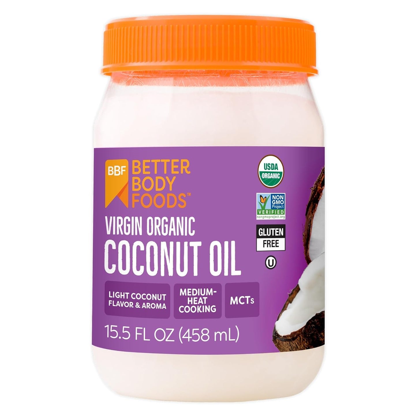 BetterBody Foods Organic Unrefined Coconut Oil - Hair & Skin Moisturizer, Baking & Cooking Oil - Light Aroma and Flavor - Butter Alternative - 15.5 Fl Oz