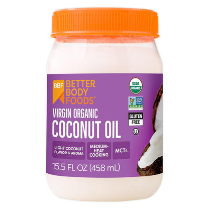 BetterBody Foods Organic Unrefined Coconut Oil - Hair & Skin Moisturizer, Baking & Cooking Oil - Light Aroma and Flavor - Butter Alternative - 15.5 Fl Oz