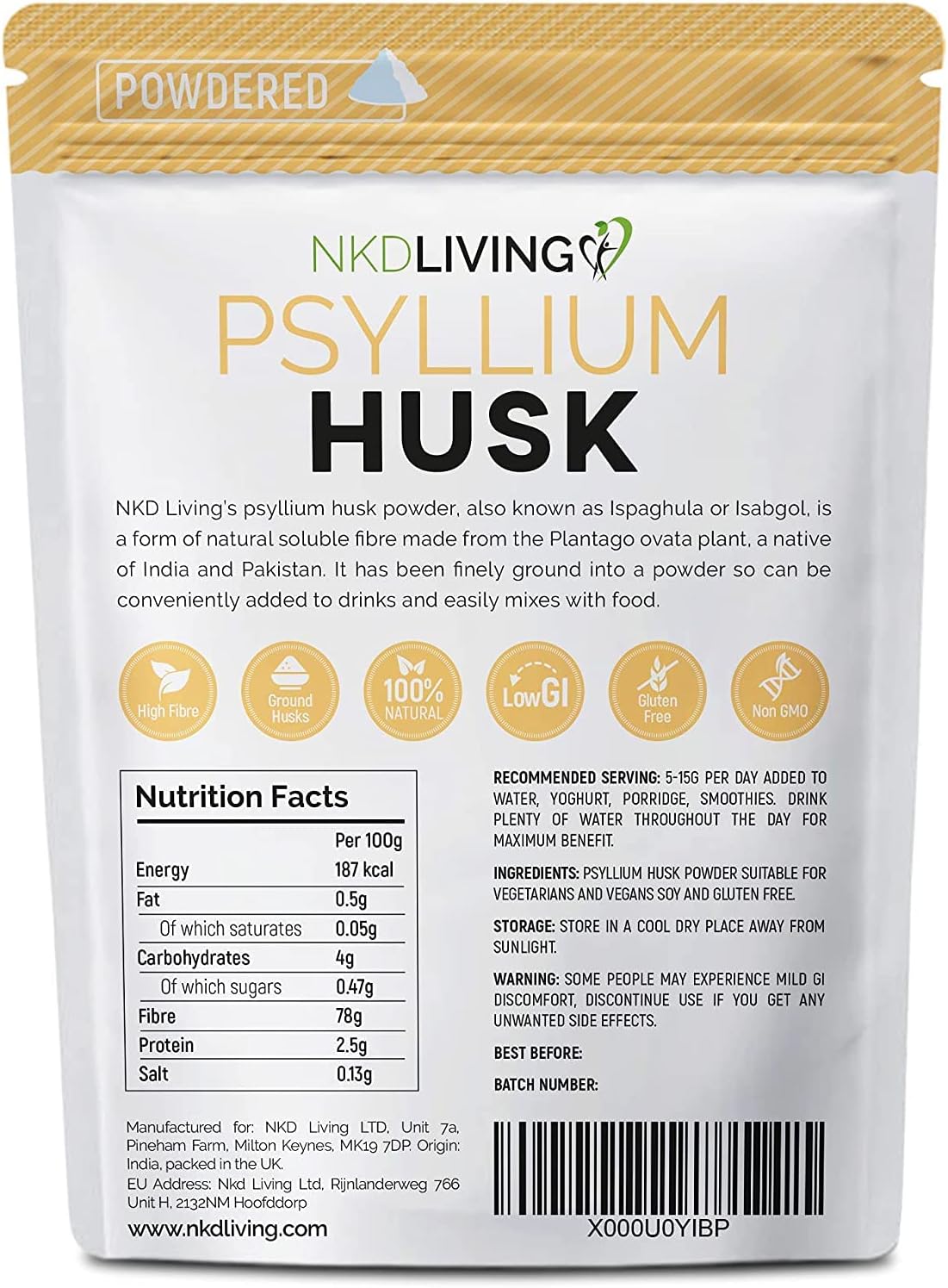 Psyllium Husk Powder by NKD Living 1kg  500g