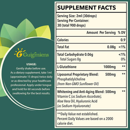 Liposomal Glutathione, Superior Absorption, Liquid Glutathione Supplement, Powerful Antioxidant, Liver Detox, Immune Enhancer, Soy-Free, Non-GMO, Vegan & Gluten Fre, 4 fl.oz,1500 mg