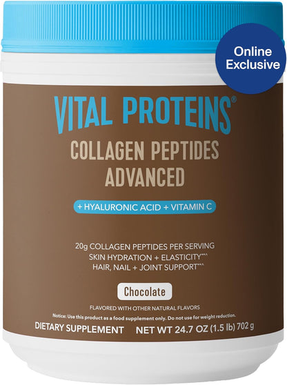 Vital Proteins Collagen Peptides Powder Advanced with Hyaluronic Acid & Vitamin C - 20oz Collagen Protein, Unflavored, 27 Servings
