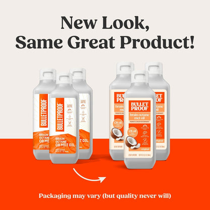 Bulletproof Coconut Brain Octane C8 MCT Oil, 16 Ounces, Premium Keto Supplement for Sustained Energy, Brain and Body Fuel, Unflavored, Add to Coffee and Smoothies, Packaging May Vary