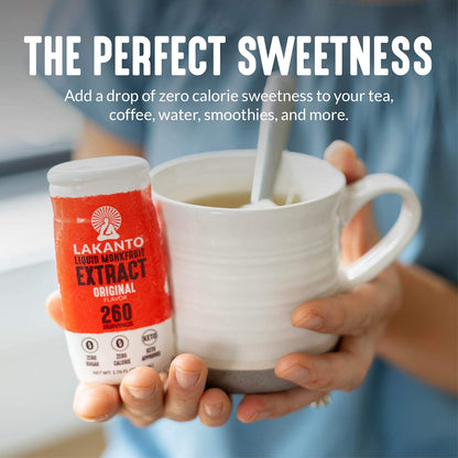 Lakanto Liquid Monk Fruit Extract Drops, Original, Erythritol Free Sugar Substitute Sweetener For Coffee, Tea, Smoothies, Oatmeal, Yogurt, Cocktails, Sugar Free, Vegan, Keto, Zero Sugar (1.76 Fl Oz)