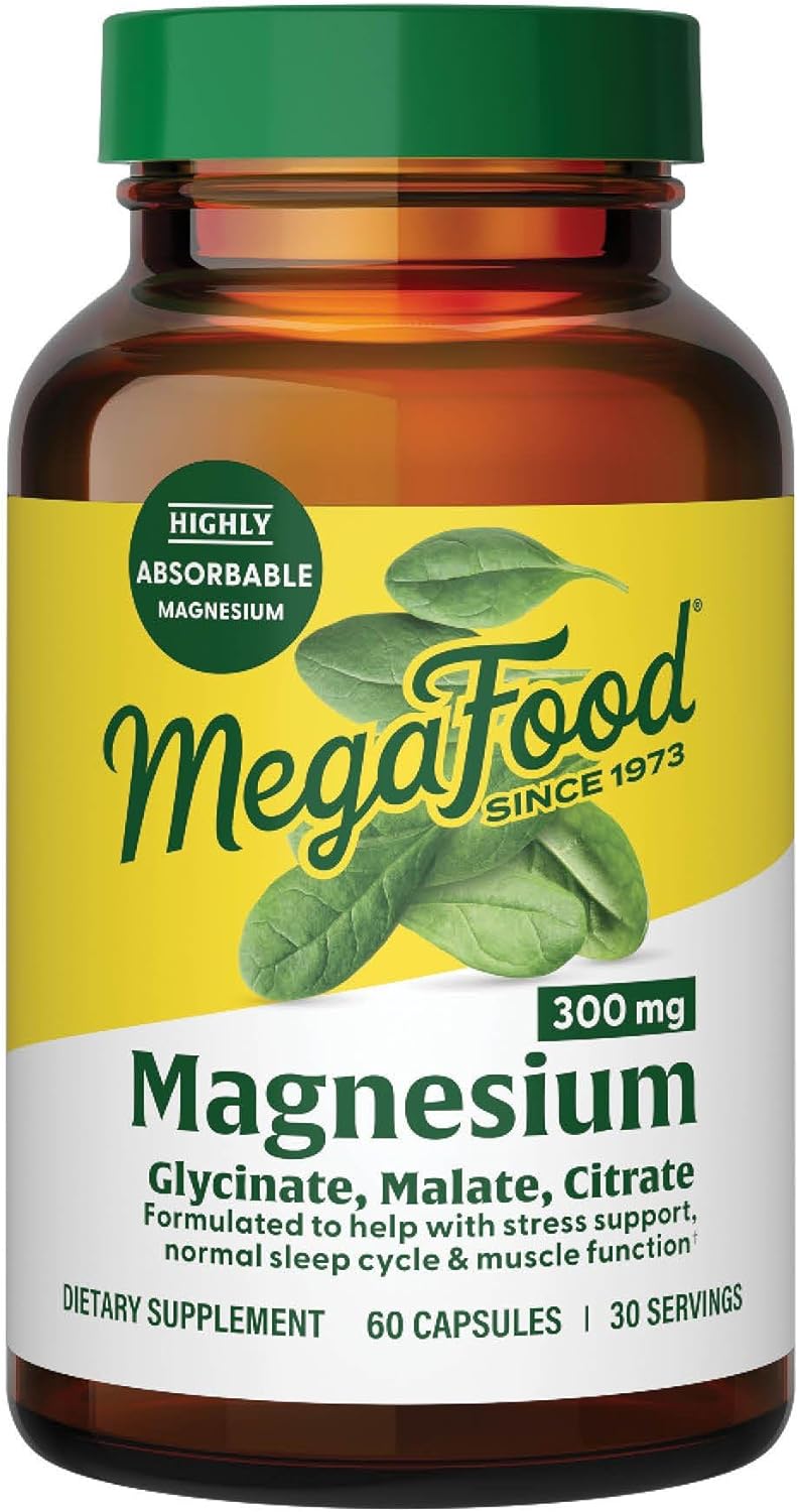 Megafood Magnesium 300 Mg - Highly Absorbable Blend of Magnesium Glycinate, Citrate & Malate to Help Support Heart, Nerve Health & Relaxation - 120 Capsules (60 Servings)