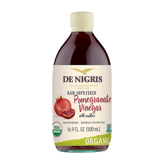 De Nigris Organic Pomegranate Vinegar Raw & Unfiltered 16,9 Oz (500ml) | Balsamic Vinegar Pomegranate With Mother For The Balance Of Metabolism | Organic Pomegranate Balsamic