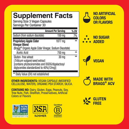 Bragg Renew Apple Cider Vinegar Capsules with Phytoceramides - 90 Capsules - Maintains Healthy Skin and Promotes Hydration