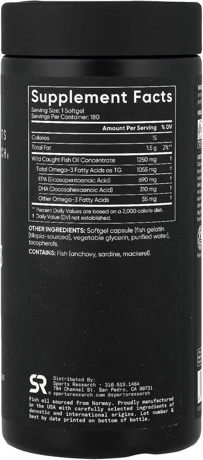 Sports Research Omega-3 Fish Oil, Triple Strength, 30 Softgels