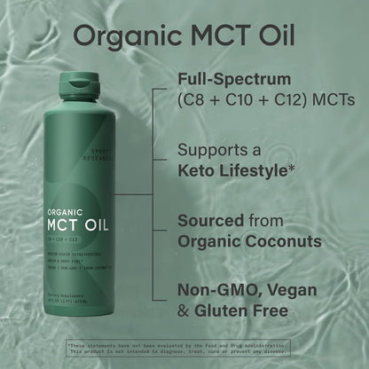 Sports Research Keto MCT Oil from Organic Coconuts - Fatty Acid Fuel for Body + Brain - Single Ingredient C8 Caprylic Acid - Perfect in Coffee, Tea, & More - Non-GMO & Vegan - Unflavored (16 Oz)