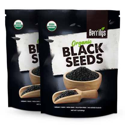 Berrilys Black Seeds - USDA Organic Nigella Sativa, Kalonji & Black Cumin Seeds, Vegan, Gluten-Free - Pure Spice & Health Food, Enhances Flavor of Dishes, Nutrient-Rich, Premium Quality - 10oz